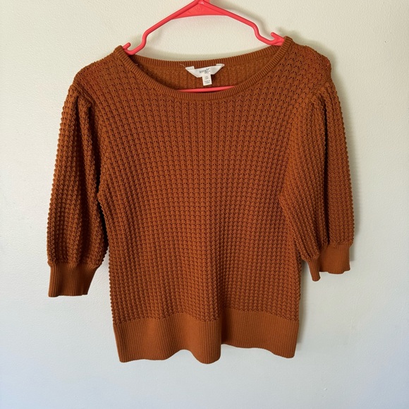 Time and tru burnt orange puff sleeve crochet knit short sleeve sweater OX/ 14 W - Picture 8 of 8